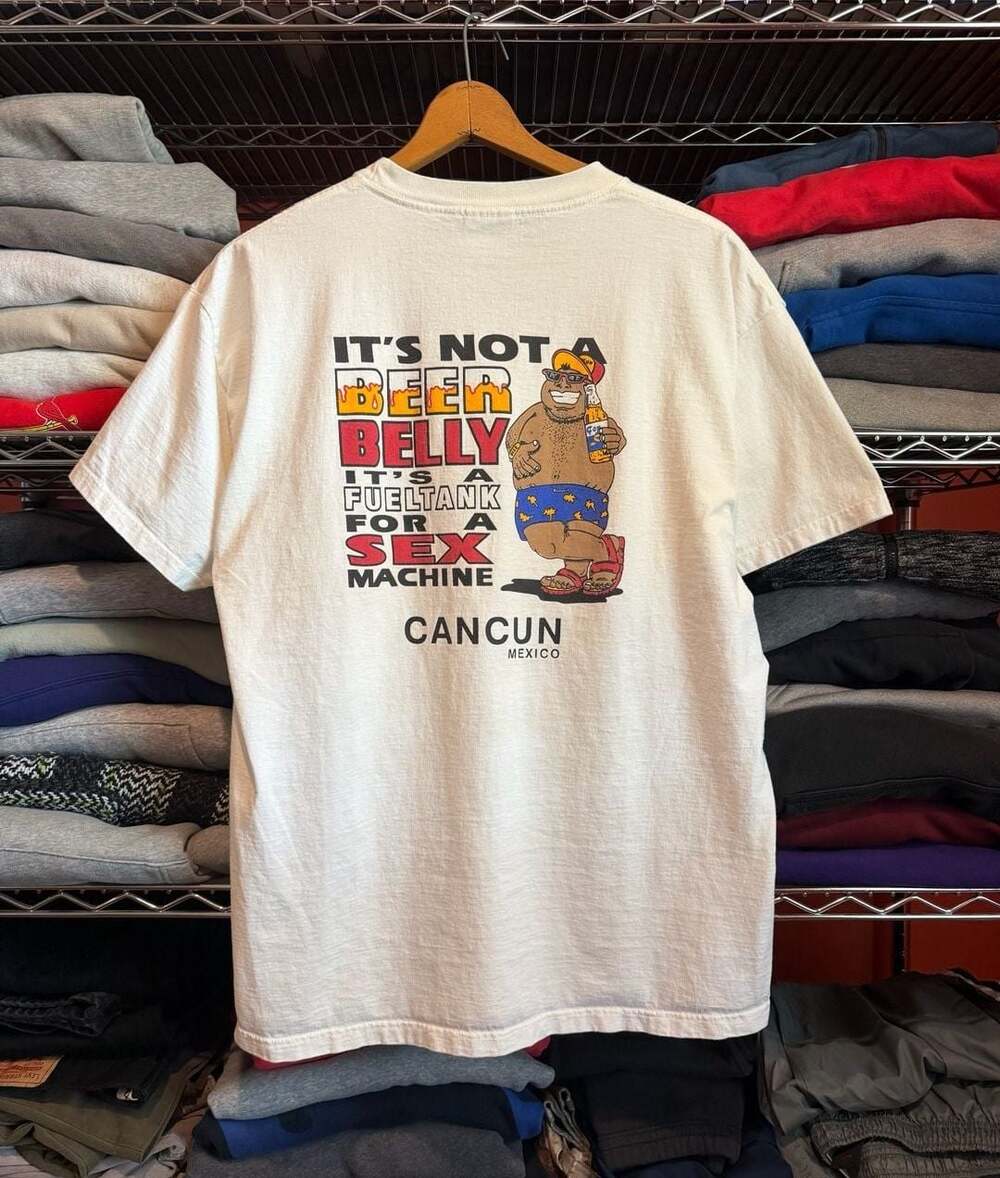Vintage Optima Cotton Wear Cancun Mexico Beer Belly Sex Machine T-Shirt